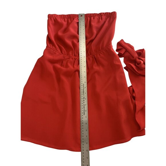 Strapless Red Mini Dress With Belted Waist And Side Pockets Size XS - Picture 4 of 8